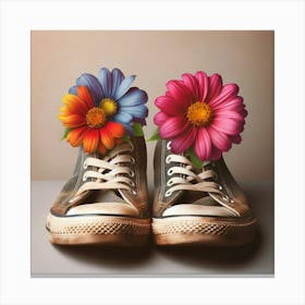 Flowers On Sneakers Canvas Print