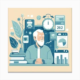 Old Man Sitting At Desk Canvas Print