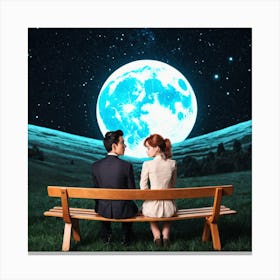 Couple Looking At The Moon 1 Canvas Print