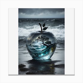 Apple Tree lovely double exposure image by blending together a stormy sea and a glass apple. Canvas Print