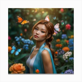 Asian Girl With Butterflies Canvas Print