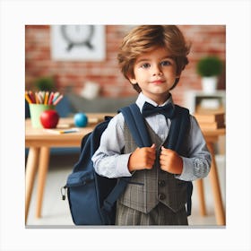 Cute Little Boy In School Uniform Canvas Print