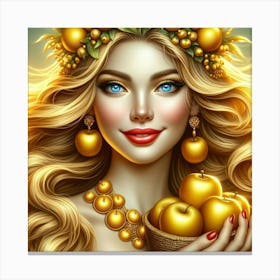 Golden Girl With Apples 1 Canvas Print