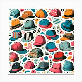 Hat Art: A Colorful and Varied Collage of Illustrations of Hats Canvas Print