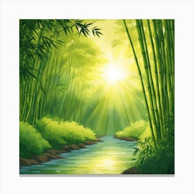 A Stream In A Bamboo Forest At Sun Rise Square Composition 264 Canvas Print
