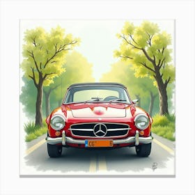 Classic Automobile With A Spring Forest Backdrop, Watercolor Painting 1 Canvas Print