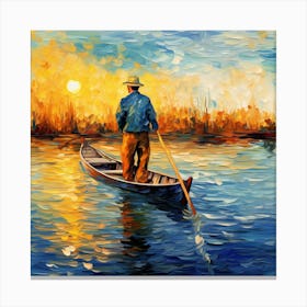 Man In Boat At Sunset Canvas Print