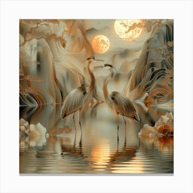 Herons In The Moonlight Canvas Print