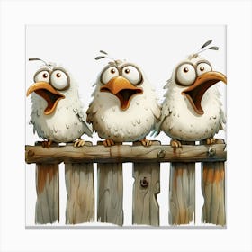 Three Birds On A Fence 9 Canvas Print