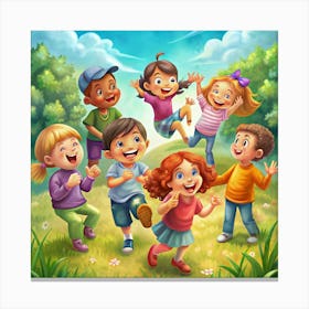 A Group Of Happy Children Playing In A Park Canvas Print