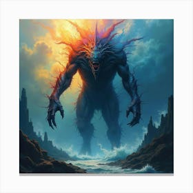 Monster Emerging From Watercolor Depths, Dark And Colorful Aura 1 Canvas Print