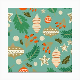 Christmas Baubles And Winter Foliage Light Blue Canvas Print