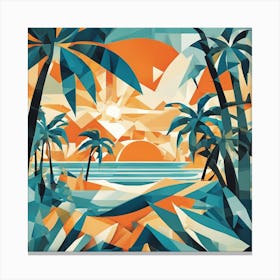 Tropical Paradise Palms Cubism Style Canvas Print