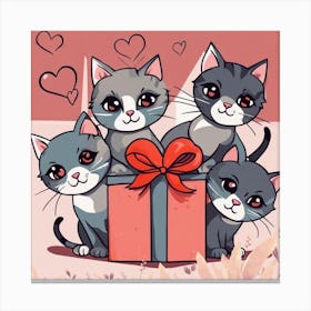 Cute Kittens With Gift Box Canvas Print