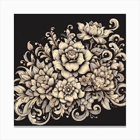 Floral Pattern On Black Background Canvas Print