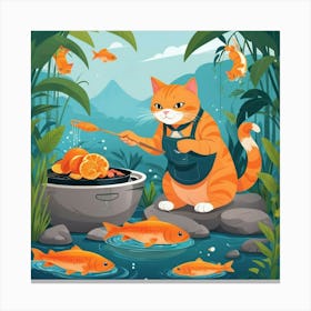 Albedobase Xl An Orange Cat Cooks A Fish In The Nature 2 (1) Canvas Print