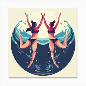 Two Women Jumping In The Water Canvas Print