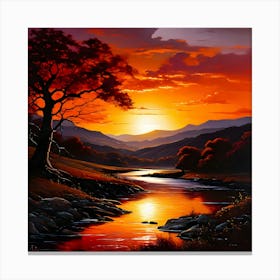 Sunset Over The River Canvas Print