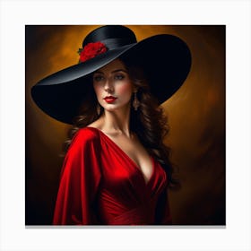 Beautiful Woman In Black Hat 1 Canvas Print