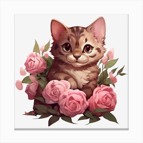 Kitten With Roses 1 Canvas Print