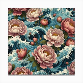 Peonies On The Waves Canvas Print