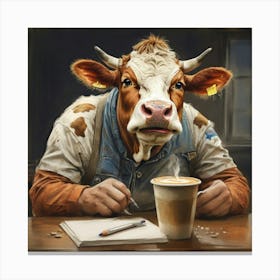 Cow With Coffee Canvas Print