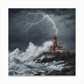 Lightning Over A Lighthouse Canvas Print