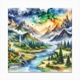 Watercolor Landscape With Castle 1 Canvas Print