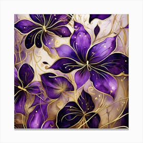 Purple Flowers On A Gold Background Canvas Print