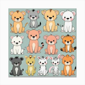 Cute Lions And Tigers Canvas Print