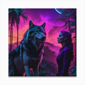 Wolf And Woman Canvas Print