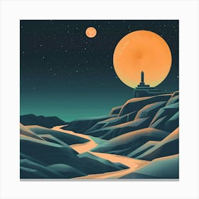 Lighthouse Moon Minimal Canvas Print