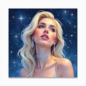 Watercolor Of Lady Gaga In A Sparkling Night Sky, With Shimmering Constellations And Light 1 Canvas Print