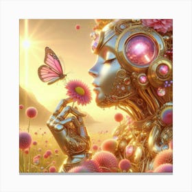 Robot Woman With Butterfly Canvas Print