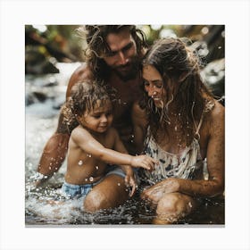 Happy Family In The Water Canvas Print