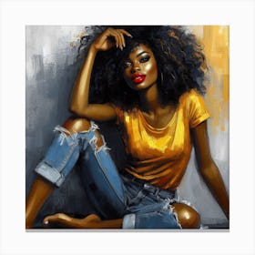 Afro Girl In Jeans Canvas Print