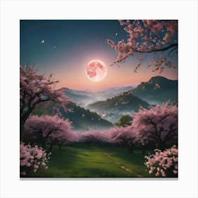 Red Moon Oil Painted Canvas Print