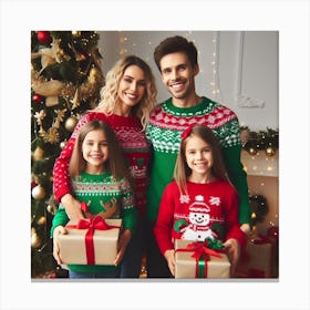 Family Christmas Sweaters Canvas Print