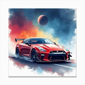 Nissan Gt R Nismo In A Colorful Watercolor Space Scene, No Logo Or Signature 1 Canvas Print