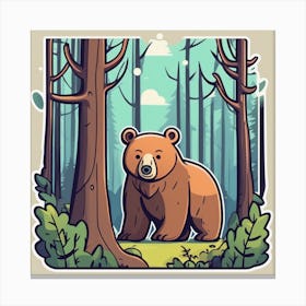 Cartoon Bear In The Forest Canvas Print