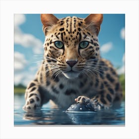 Leopard In Water Canvas Print