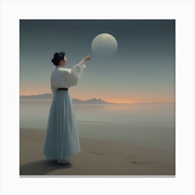 Chinese Woman Pointing At The Moon Canvas Print