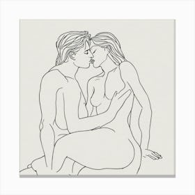 Nude Couple Kissing drawing 1 Canvas Print