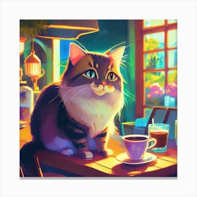 Cat In A Coffee Shop Canvas Print