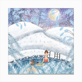 Hot Spring In The Snow Square Canvas Print