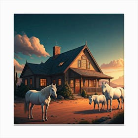 Dream House With White Horses Canvas Print