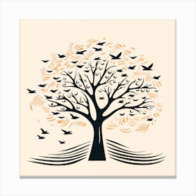 Birds Flying Under Tree Illustration Canvas Print