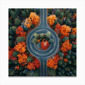 Aerial View Of A Circular Road In Autumn Canvas Print