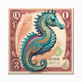 Sea Horse And Ocean Stamp Vintage Design Poster Canvas Print