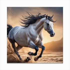 White Horse Running At Sunset Canvas Print